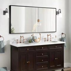 35 In. W X 59 In. H Rectangle Black Framed Wall Mounted Mirror Floor Mirror Bath