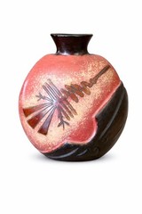 Vintage Chulucanas Peru Pottery Vase 8” Tribal Spider Hand Carved Art Decor