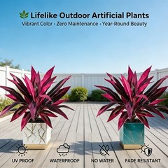 2PC UV Resistant Artificial Boston Fern & Dragon’s Blood Tree, Home Garden Decor