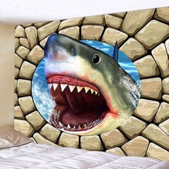 Prank Funny Shark Jaw 3D Tapestry Wall Hanging Large Fabric Halloween Room Decor