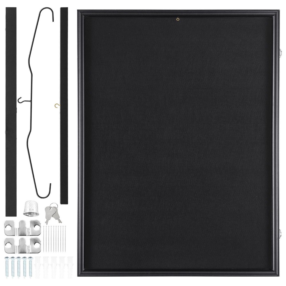 24x32in Jersey Display Case,Matte Black Wood, PC Glass, Hangers & Pins
