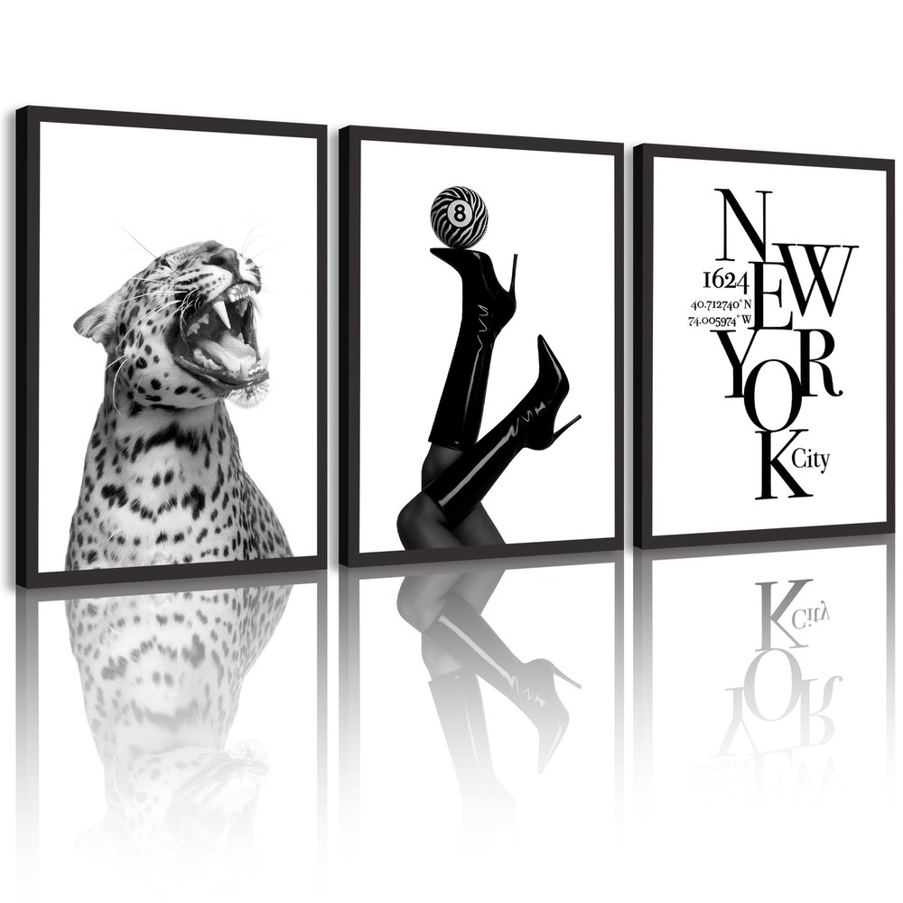 Black and White Leopard Wall Art Modern Fashion Canvas Wall decor Woman High …