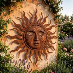 Rusted Sun Face Metal Wall Art, Patina Sunburst Wall Hanging