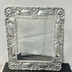 Vintage Antique Mid Century Rectangular Mirror Wall Hanging Pewter Mirror