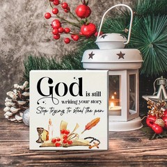 2D Christian Gift “God is Still Writing Your Story” Bible Verse Sign Decoration
