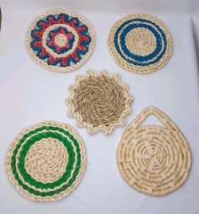 Boho Hanging Wall Decor Woven Basket Weave Circles Set Of 5 Pieces