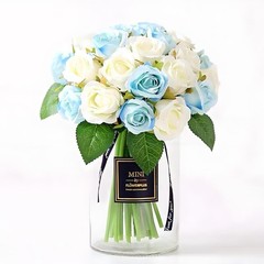 Vibrant Blue and White Roses – Easy Maintenance Silk Bouquet for All Occasions