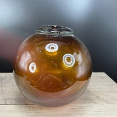 Hand Blown Amber Glass Spheres Opaque Seeded Art Glass Globes Set Fishing Ball