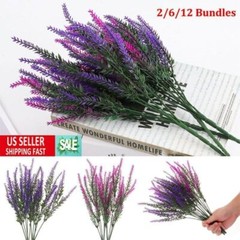 2 6 12 Artificial Flowers Fake Plants Decor Lavender Hanging Outdoor Home Garden