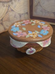 Pastel Floral Basket With Maple Lid, Longaberger, Artist Made In USA