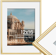 12X16 Picture Frame, Display Pictures 9X12 with Mat or 12X16 without Mat, Wall H