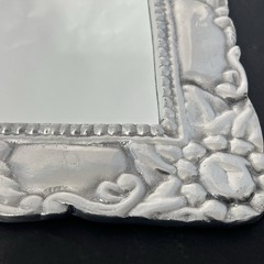 Vintage Antique Mid Century Rectangular Mirror Wall Hanging Pewter Mirror