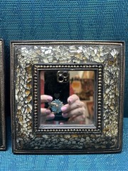 Set 2 Crackle Glass Mosaic Frames 6” Square Brown White Black Decor