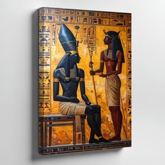 Wall Art Canvas a Traditional Egyptian Wall Painting Depicts Two Seated