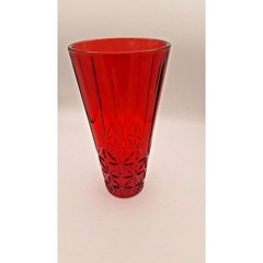 Ruby Red Criss Cross Diamond Design 11.5″ Tall Glass Round Cut Flower Vase