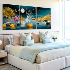 3 Pieces Modern Deer Nature Landscape Large Wall Art Set for Living Set Of 3