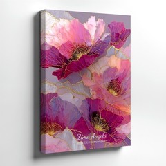 Wall Art Pink Purple Floral Abstract Canvas Print Gold Line Flower Home Decor