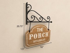 The Porch Sit & Relax Wood Look Wall Decor with Black Metal Hanger Double Sided
