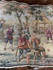 Vtg Tapestry Women Men Dancing Drinking European Village 54”x20” Made In Belgium