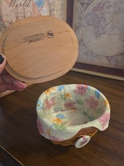 Pastel Floral Basket With Maple Lid, Longaberger, Artist Made In USA