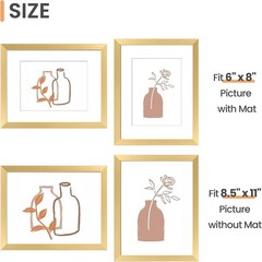 Set of 5 Gold Picture Frames for 6×8 Photos with Mat or 8.5×11 Without Mat