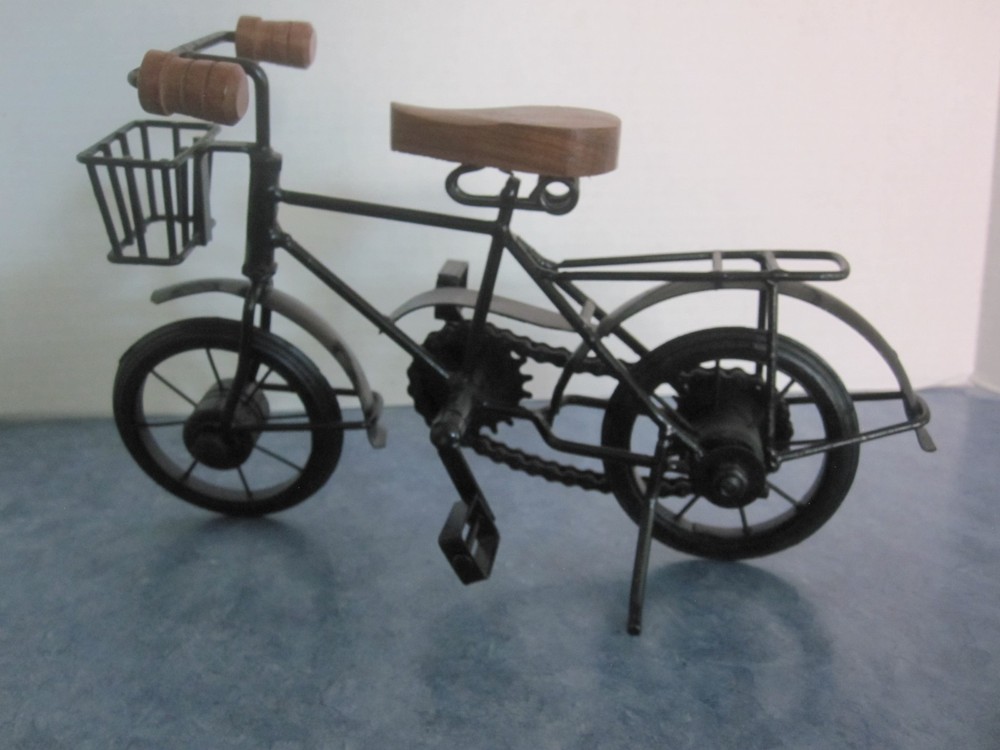 Retro Handmade Iron Bicycle w/Wood Seat & Handlebars Art Deco