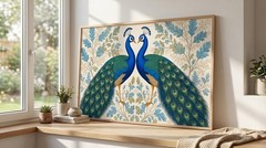 Vintage Peacocks Art Poster Symmetrical Bird Print Art Nouveau Wall Decor Gift