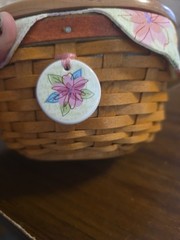 Pastel Floral Basket With Maple Lid, Longaberger, Artist Made In USA