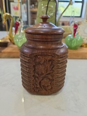 Vintage Hand Carved Wooden Apothecary Jar Boho Home Decor Made in India