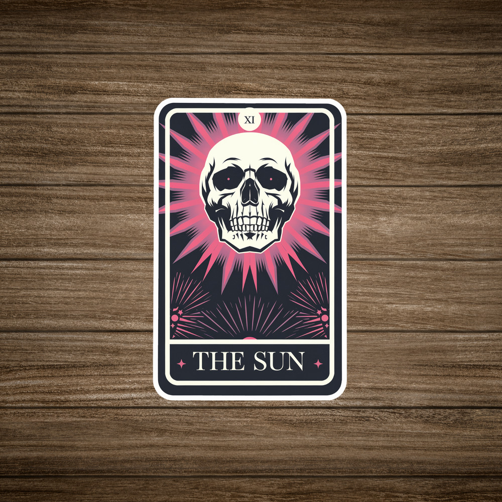 The Sun Tarot Card Sticker – Skull Illustration – Gothic Occult Decor #2227