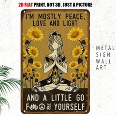 Hippie Yoga Girl Metal Tin Signs Wall Art Peace Love Light Inspirational Plaque