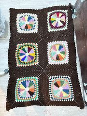 Handmade Crochet Mandala Granny Square Throw Brown Multicolor Afghan Blanket