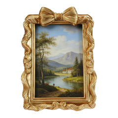 Gold Finished Resin Picture Frame 8×5.62in 9.25×6.69in Carved Floral Bow