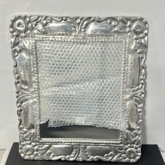 Vintage Antique Mid Century Rectangular Mirror Wall Hanging Pewter Mirror