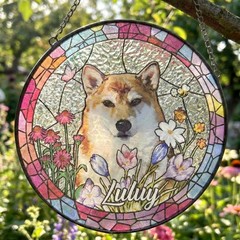 Custom Pet Portrait Suncatcher, Personalized Stained Glass Window Hanging with