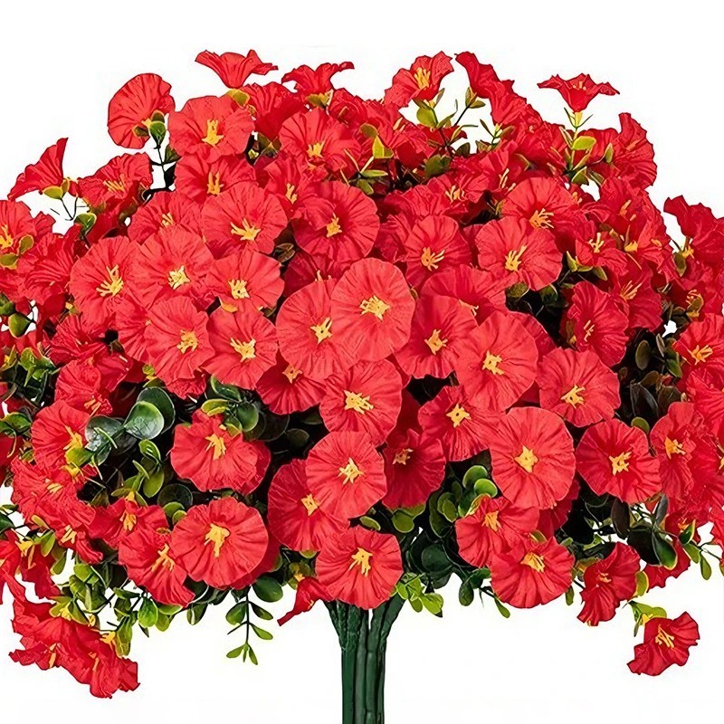 4 Bundles Artificial Flowers Outdoor UV Resistant Plastic Plant Silk Flower