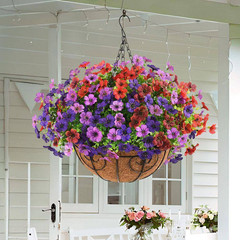 19 In. Light/Deep Purple, Red, Brown Outdoor Artificial Daisy Flowers Hanging Ba