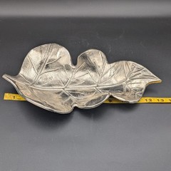 Decorative Silver Aluminum Leaf Tray, Centerpiece Large Dish Made In India