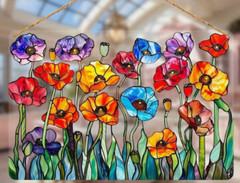 SUNCATCHER- Vibrant Poppy Flowers, Window Decor, Colorful Acrylic Hanging