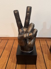 Modern Peace Sign Hand Sculpture – Metallic Finish – 10.5” Tall