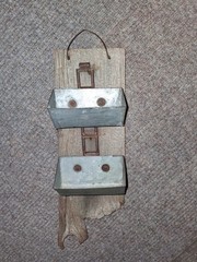 Vintage Galvanized Steel Multipurpose Bins On Rustic Wood Wall Plaque 17″ x 5″