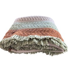 Vintage 70s Hand-Crocheted Afghan Throw Blanket | Sage, Rust & Cream | 60″x 52″