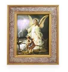 Guardian Angel Wall Portrait Picture 12″ x 14″ Gold Ornate Pine Wood Frame