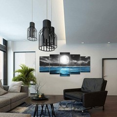 Large Full Moon Picture 5 Pieces Wall Art Black and Blue Painting Canvas Prin…