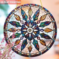 2D FLAT ACRYLIC Bohemian Mandala Sun Catcher- Kaleidoscope Symmetrical 7.8″ roun