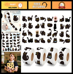 Cute Black Cat Stickers – 2000Pcs Cartoon Decals for Kids, Water Bottles, Laptop