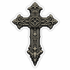 3 inch Ornate Gothic Cross Vinyl Sticker Medieval Religious Decal