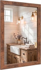 24×36 Walnut Brown Bathroom Mirror, Wood-Look Frame, Modern Farmhouse Wall Decor