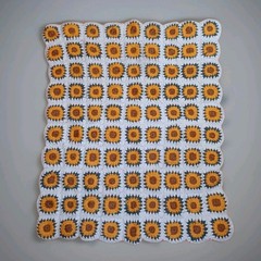 Sunflower Granny Square Crochet Throw Afghan 58×48 White Floral Garden Summer