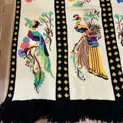 Vintage Peacock Bird Handmade Needlepoint Throw Blanket Afghan 49 X 77